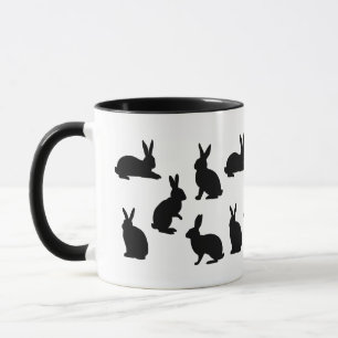 Taza Patrón de conejo simple en negro con monograma per