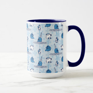 Taza Patrón de copos de nieve azul de Narwhal