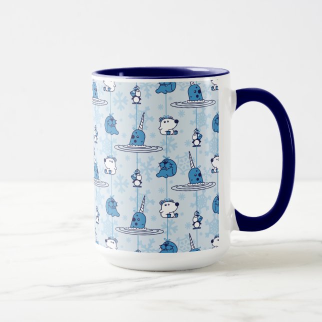 Taza Patrón de copos de nieve azul de Narwhal (Derecha)