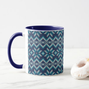 Taza Patrón de copos de nieve de piel azul y blanca