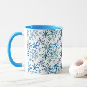 Taza Patrón de copos de nieve en acuarela