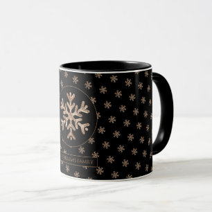 Taza Patrón de copos de nieve Navidades de oro y negro