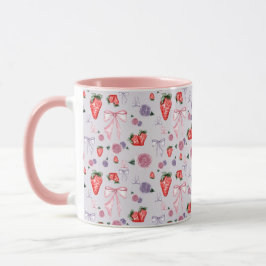 Taza Patrón de coquetas de arcos, Rosas y fresas