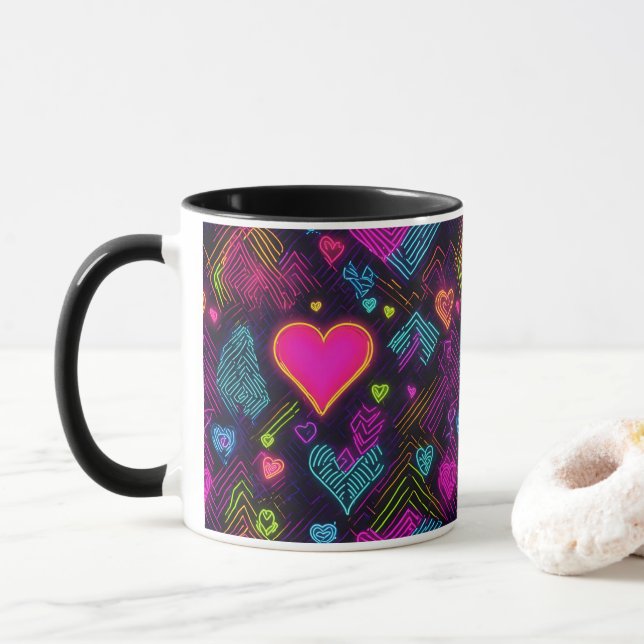 Taza Patrón de corazón colorido (Con donut)
