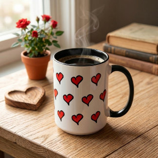 Taza Patrón de Corazón Rojo Esbozado Adorable