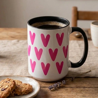 Taza Patrón de Corazón Rosa Caliente Lindo