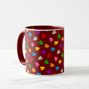 Taza Patrón de Corazones de Amor Colorido Rojo