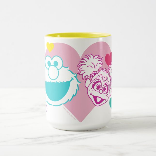 Taza Patrón de Corazones de San Valentín de Elmo y Abby (Centro)
