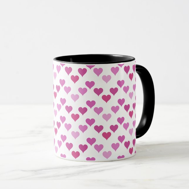 Taza Patrón de Corazones Moderno Elegante Blanco Rosa C (Anverso derecho)