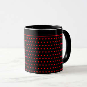 Taza Patrón de Corazones Rojos Sobre Negro