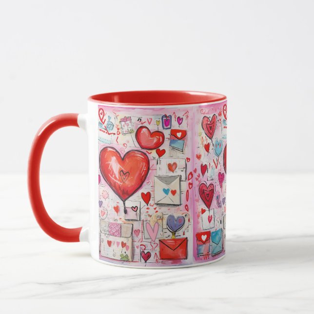 Taza Patrón de corazones y letras de amor caprichosos (Izquierda)