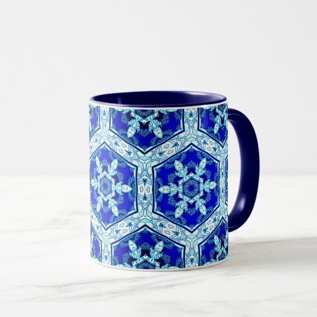 Taza Patrón de corte de copo de nieve - azul cobalto y  (Anverso derecho)