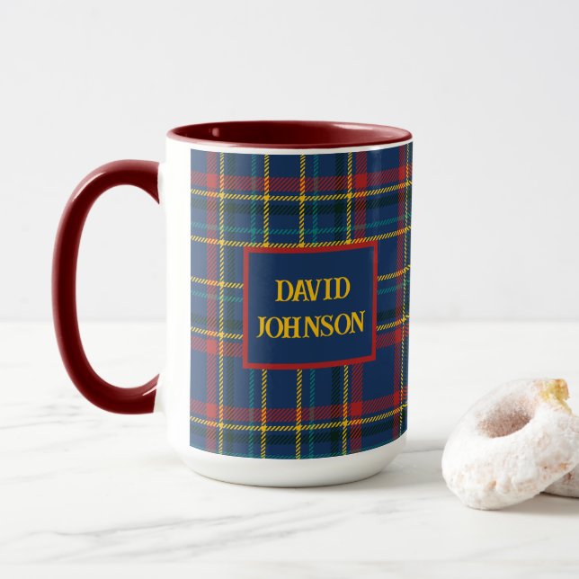 Taza Patrón de cosecha de clan tartán plaid escocés (Con donut)