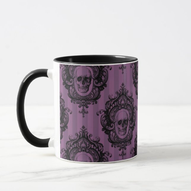 Taza Patrón de cráneo en franjas verticales moradas Hal (Izquierda)