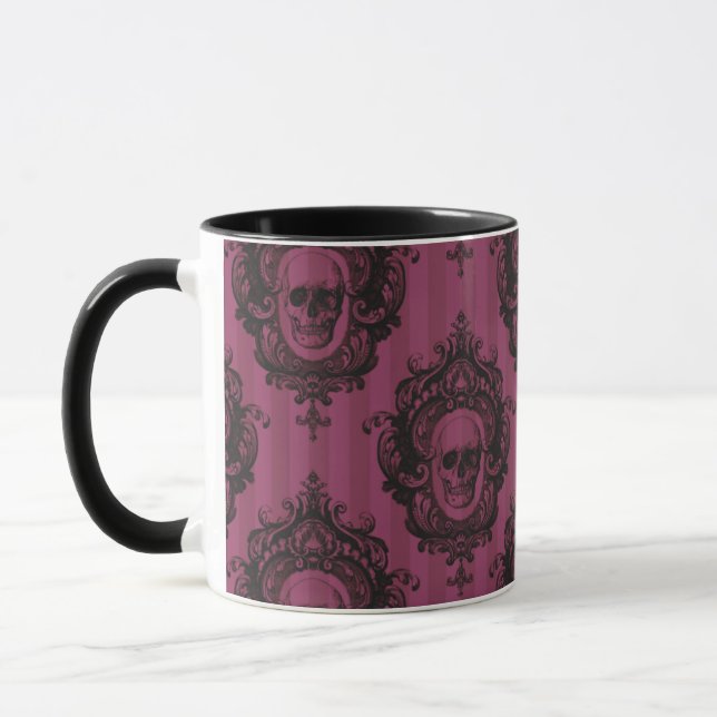 Taza Patrón de cráneo en franjas verticales rosadas Hal (Izquierda)