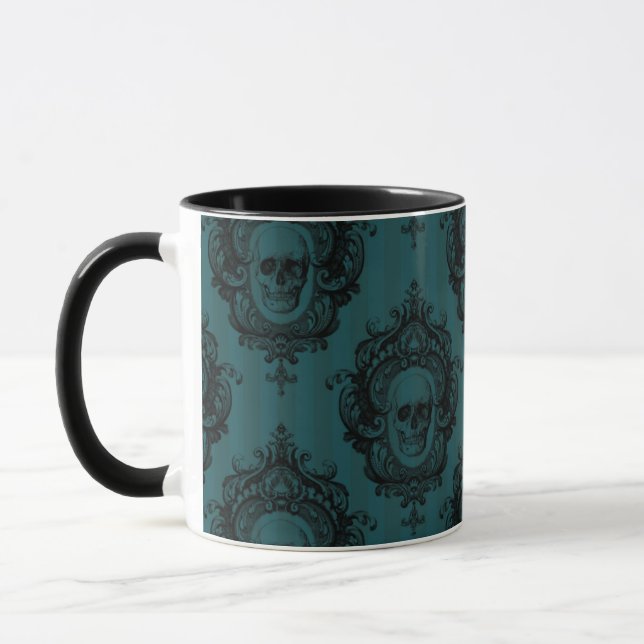 Taza Patrón de cráneo en franjas verticales verdes Hall (Izquierda)