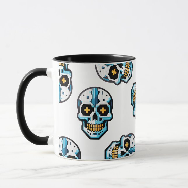 Taza Patrón de cráneo pixelado Cyborg (Izquierda)
