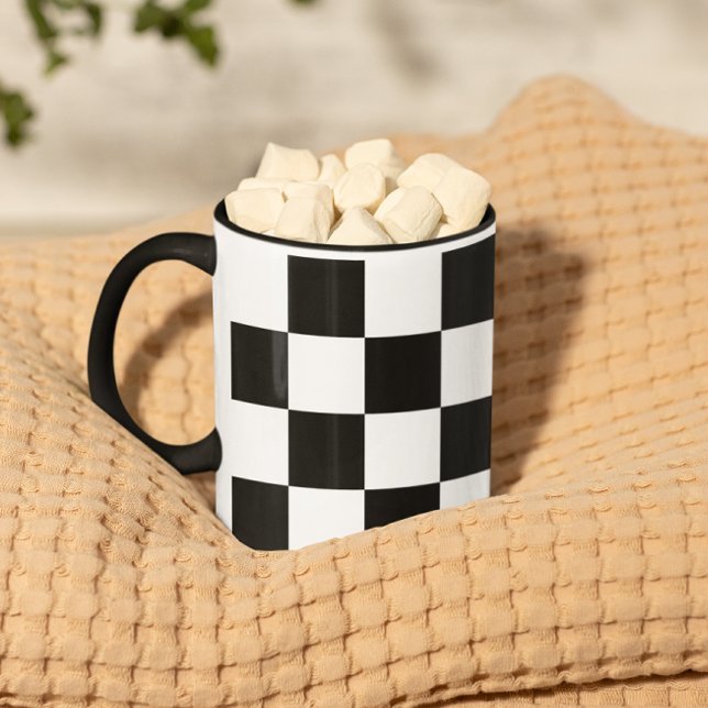 Taza Patrón de cuadros en blanco y negro (Black and White Checked Pattern Mug)