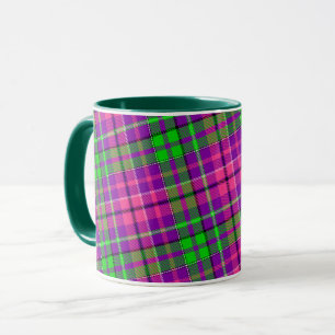 Taza Patrón de Cuadros Escoceses Rosa y Verde sobre Fon