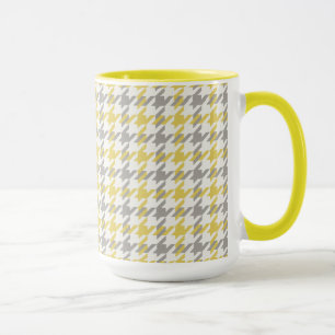 Taza Patrón de cuadros houndstooth retro amarillo y gri