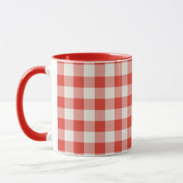 Taza Patrón de cuadros ilustrado en rojo y blanco