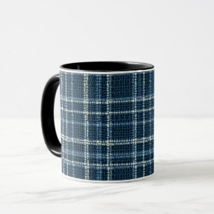 Taza Patrón de cuadros punteados. Gris-azul.