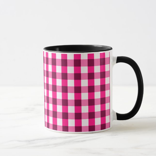 Taza Patrón de cuadros rosa caliente (Derecha)