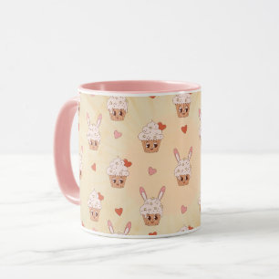 Taza Patrón de Cupcakes de Conejo Retro