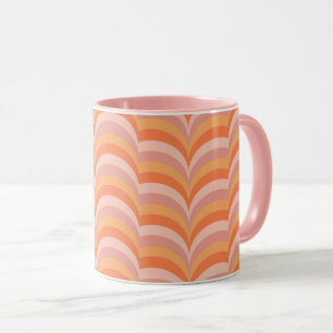 Taza Patrón de curvas de estilo retro rosado y naranja