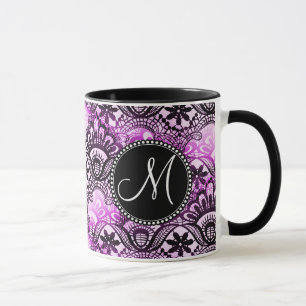 Taza Patrón de Damasco de encaje púrpura monograma