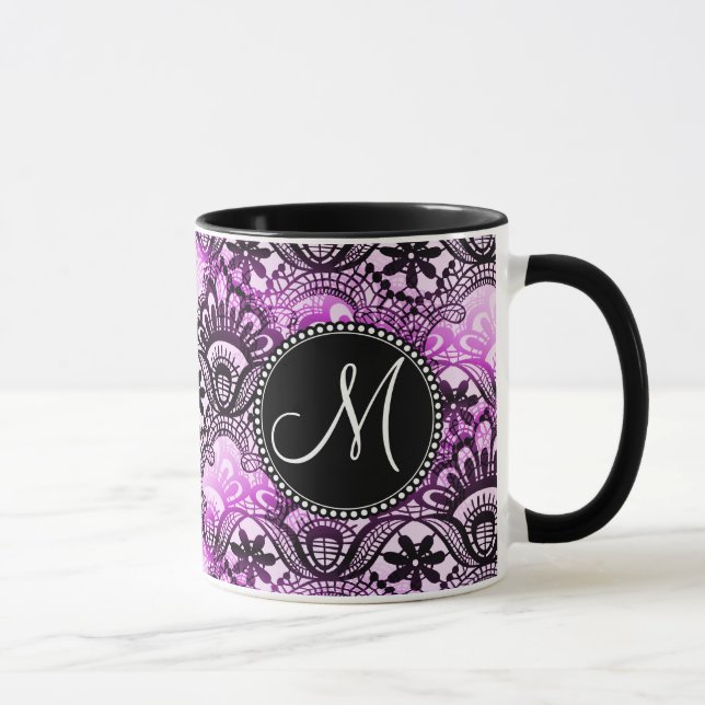Taza Patrón de Damasco de encaje púrpura monograma (Derecha)