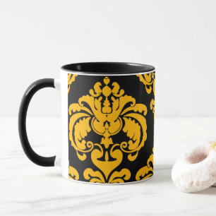 Taza Patrón de Damasco de Moda elegante amarillo y negr