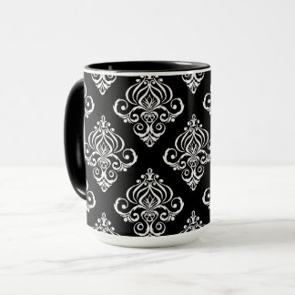Taza Patrón de damasco negro y blanco personalizado