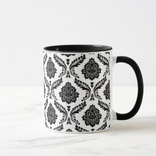 Taza Patrón de Damasco Rococó Negro sobre Blanco