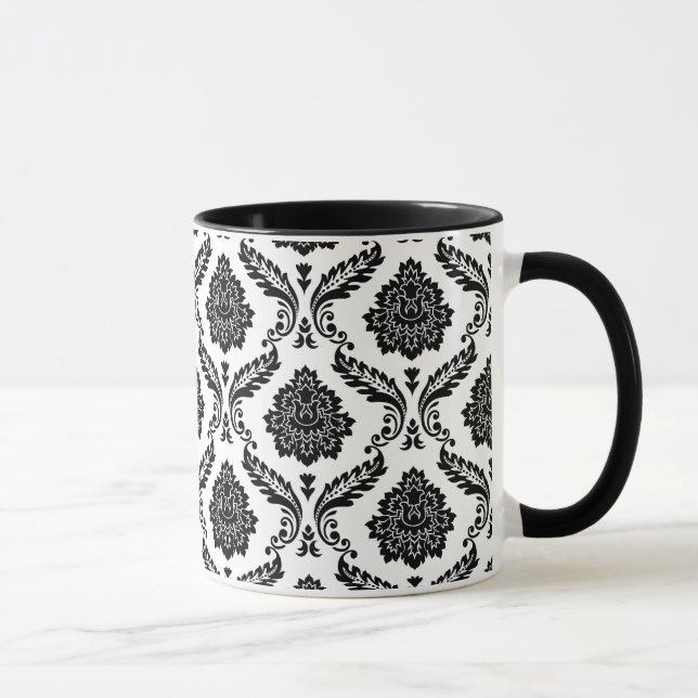 Taza Patrón de Damasco Rococó Negro sobre Blanco (Derecha)