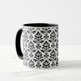 Taza Patrón de Damask de Feuille negro en blanco