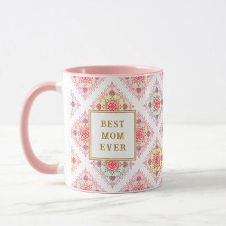 Taza Patrón de diamante floral dulce rosa