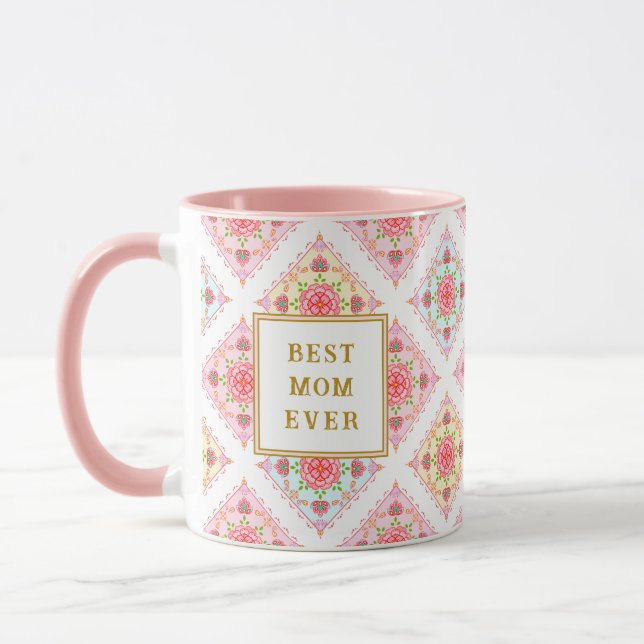 Taza Patrón de diamante floral dulce rosa (Izquierda)