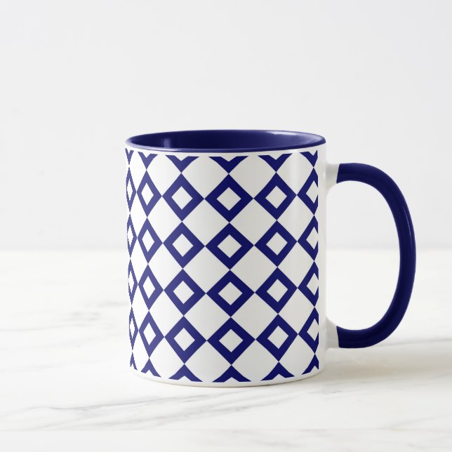 Taza Patrón de diamantes blanco y naval (Derecha)