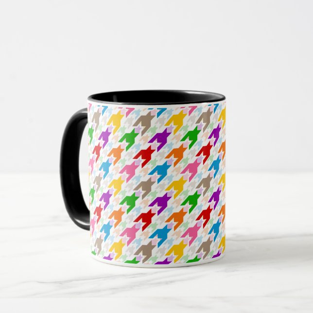 Taza Patrón de dientes de perro colorido blanco  (Anverso izquierdo)