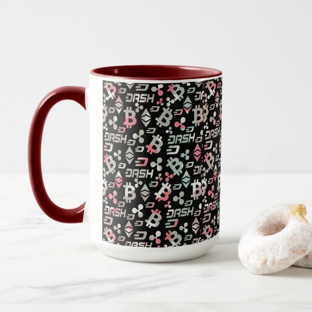 Taza Patrón de dinero color rosa de criptodivisa (Con donut)
