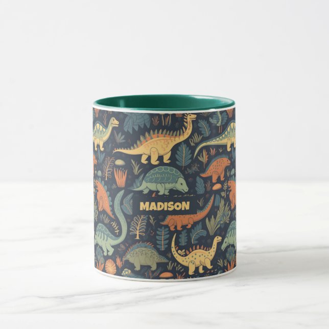Taza Patrón de dinosaurio de nombre personalizado (Centro)