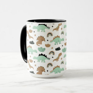 Taza Patrón de dinosaurio verde de menta