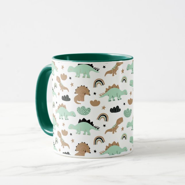 Taza Patrón de dinosaurio verde de menta (Anverso izquierdo)