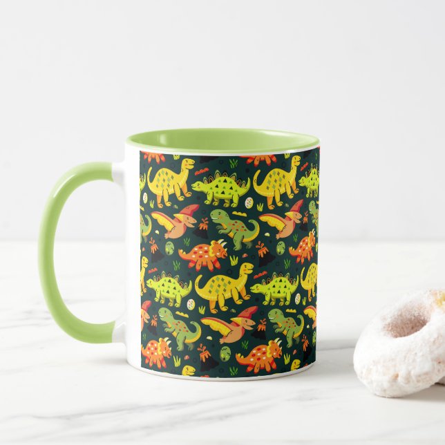 Taza Patrón de dinosaurios coloridos (Con donut)