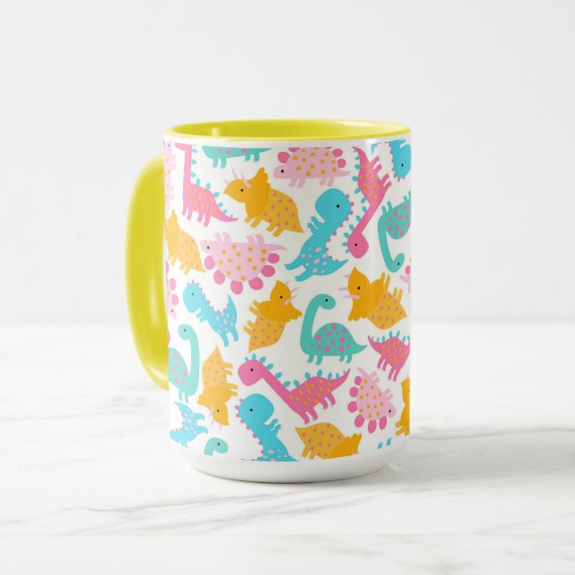 Taza Patrón de dinosaurios divertidos rosa y Verde azul (Anverso izquierdo)