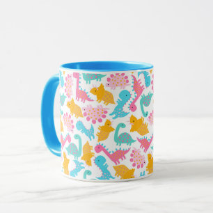 Taza Patrón de dinosaurios divertidos rosa y Verde azul