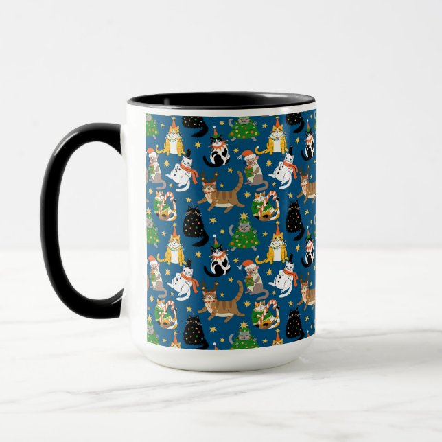 Taza Patrón de disfraces de gatos festivos en Navidades (Izquierda)