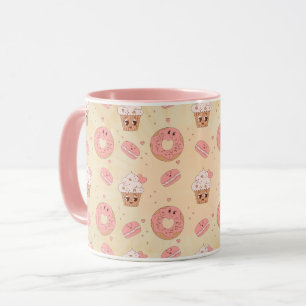 Taza Patrón de Donuts y Cupcakes Rosa Retro