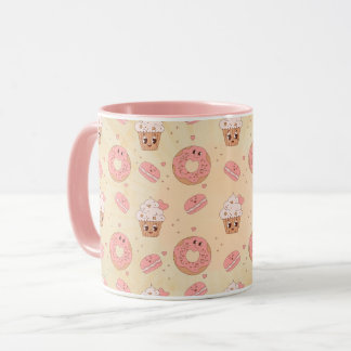 Taza Patrón de Donuts y Cupcakes Rosa Retro